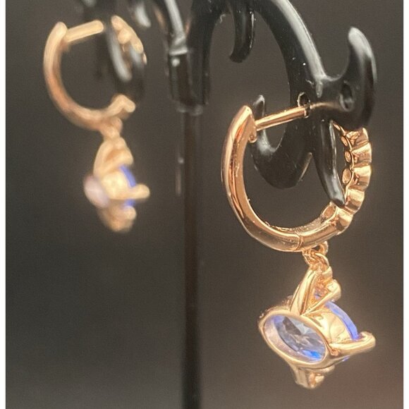 Ring Bomb Party Hoop Earrings Lab Sapphire CZ Dangle Rose Gold Plated Glamour - Picture 5 of 7